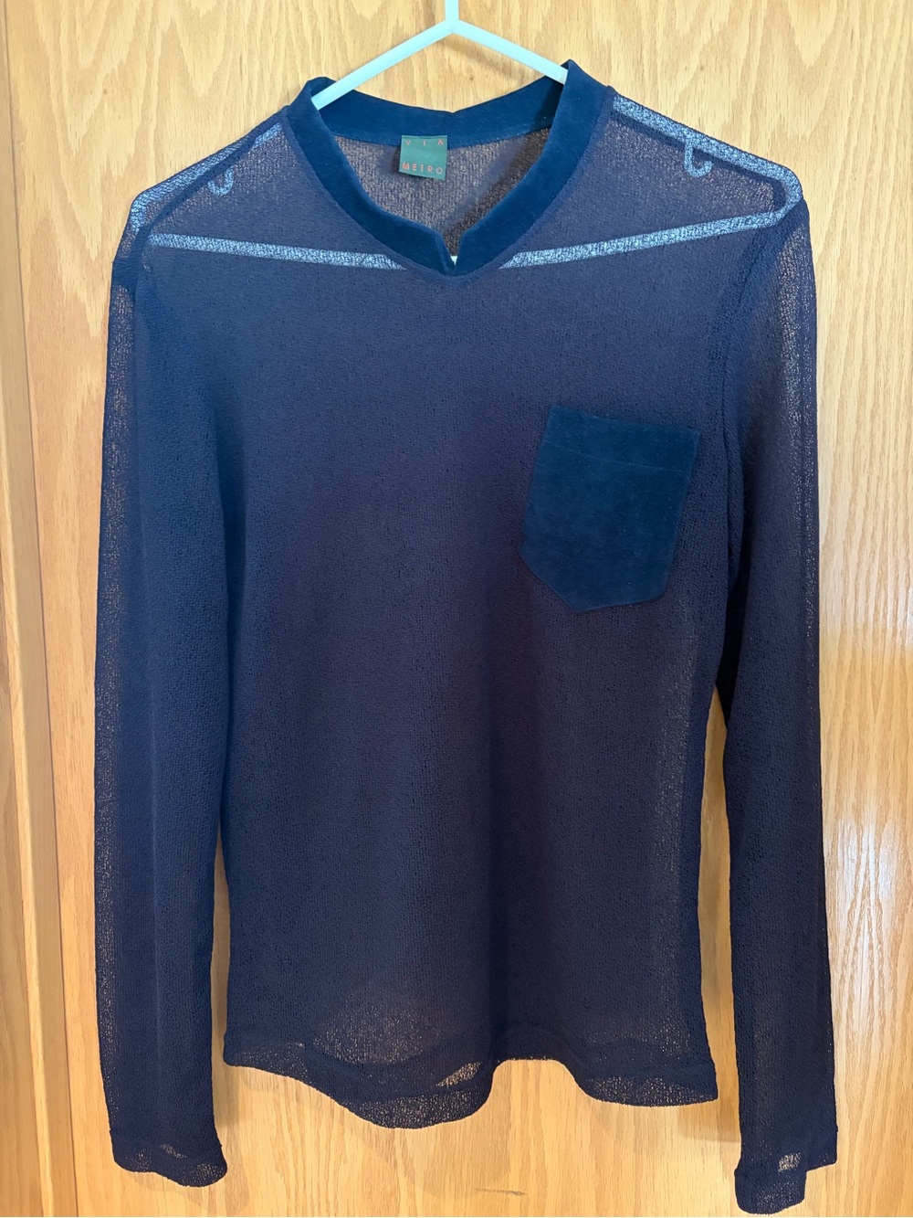 Metro Black Mesh Crewneck with Pocket - New, Size S-M